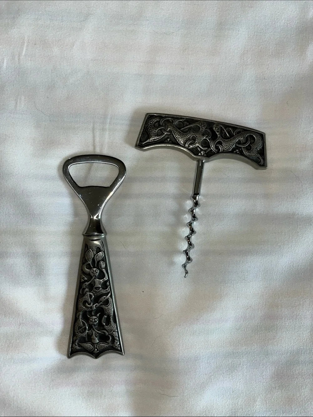 Nordic Pewter Bottle Opener And Corkscrew Set